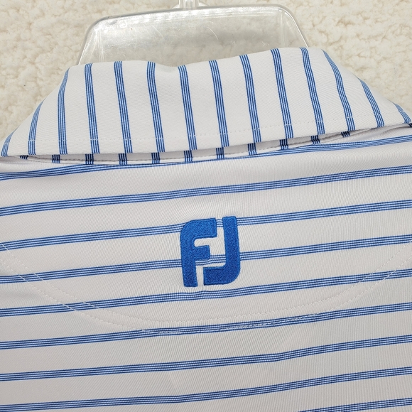 FootJoy Golf Polo Shirt Blue White Striped Mens XL Long Tail Stretch Perfotmance - Picture 5 of 10